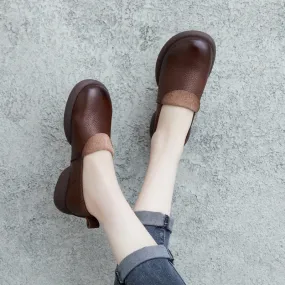 Women Retro Soft Cowhide Solid Flat Loafers
