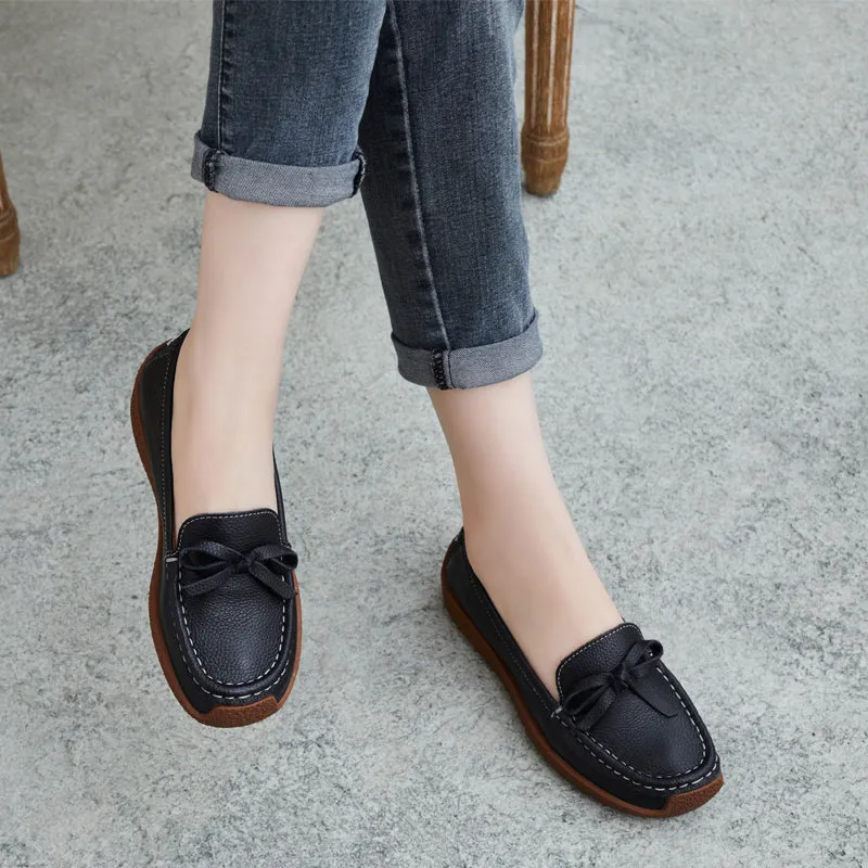 Women Spring Soft Cowhide Retro Casual Loafers