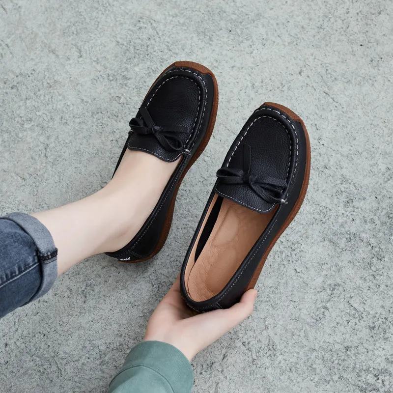 Women Spring Soft Cowhide Retro Casual Loafers