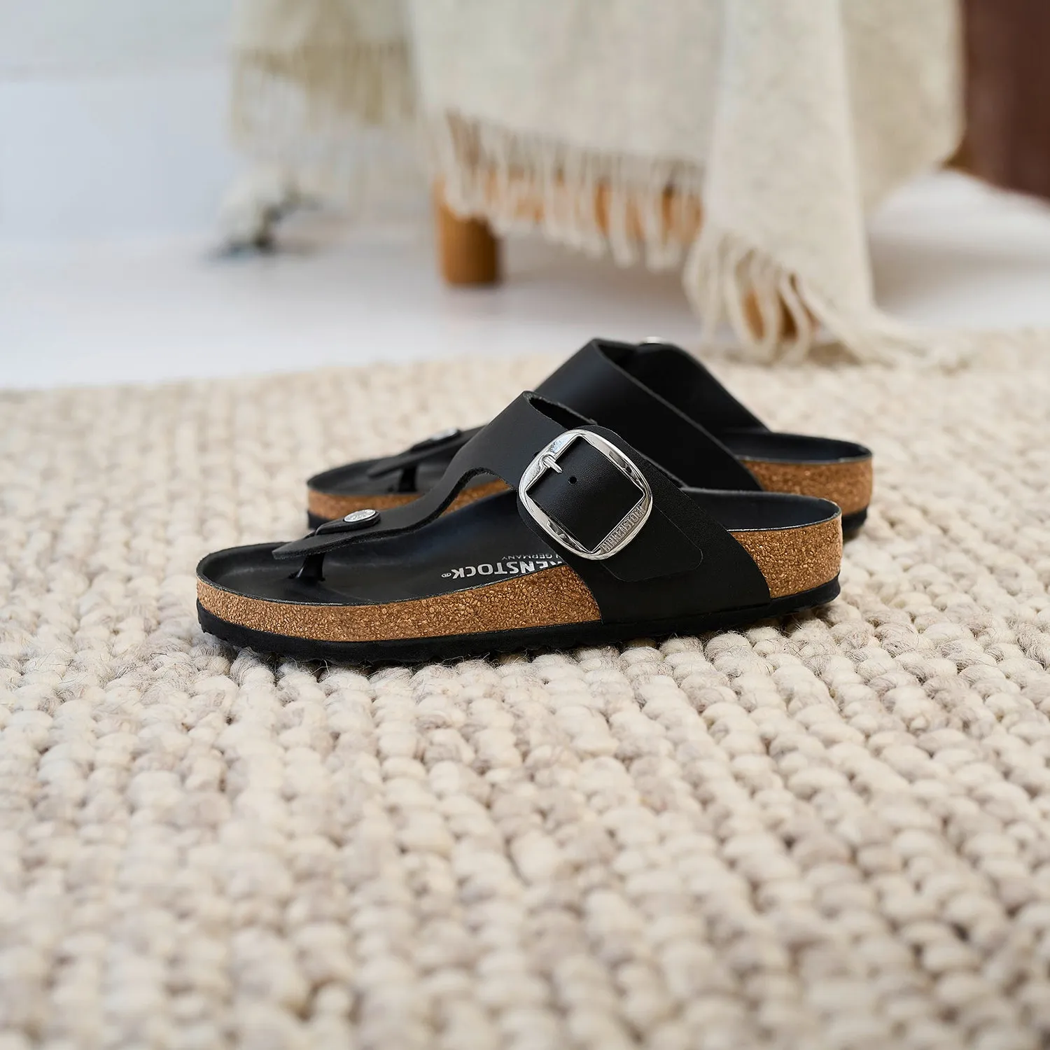Women's Birkenstock Gizeh Big Buckle Black Oiled Leather